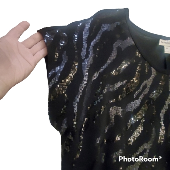 Fashion Bug Sequined Black/Black Short Sleeve Top XL - Picture 3 of 9